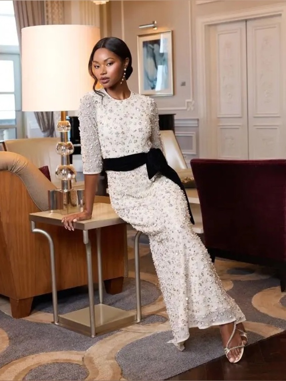 MAC DUGGAL
Ivory Embellished Evening Gown with Velvet Bow - Picture 17 of 17